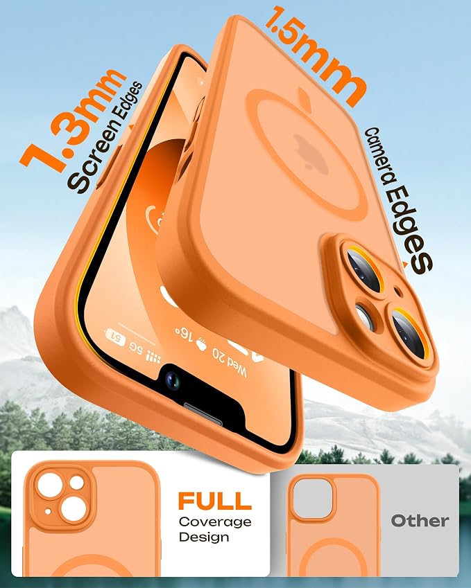 TOCOL for Phone 13 Case, Compatible with Magsafe Charger, Full Camera Protection, Drop Protection, Translucent Matte Phone Case for iPhone 13 6.1 inch (Orange)