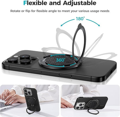BENKS ArmorPop Magnetic Phone Grip & Stand for MagSafe, 360° Rotation Adjustable Phone Ring Holder for iPhone 17/16/15/14/13/12 Series, Durable Kevlar Design