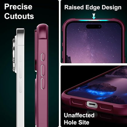 360° Magnetic Swivel Ring for iPhone 16 pro case, Built-in Metal Stand and Ring Holder, Magsafe Compatible, Military Grade Protection, Shock and Vibration Resistant - Wine Red
