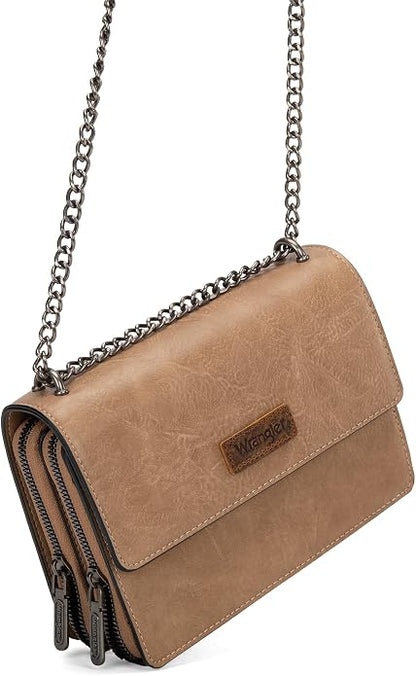 Wrangler Flap Crossbody Purse for Women Shoulder Bag Vintage Wallets with Chain Strap