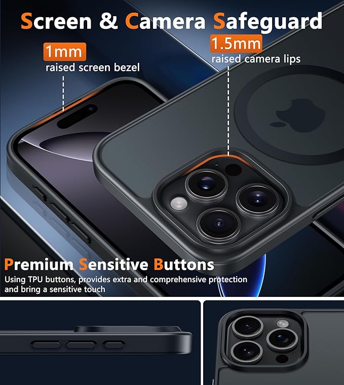 FNTCASE for iPhone 16 Pro Case: Magnetic Matte Translucent Military Grade Drop Protective Phone Case | Shockproof Thin Rugged Durable Protection Bumper Cover