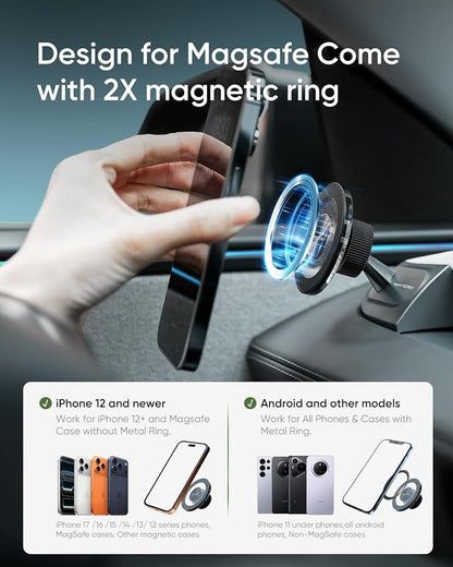 Magnetic Phone Mount for Tesla Model Y Juniper 2025 - Driver-Side Vent Fixed MagSafe Phone Holder, 360° Adjustable Strong Magnet Car Phone Mount with One-Handed Operation Tesla Model Y Accessories
