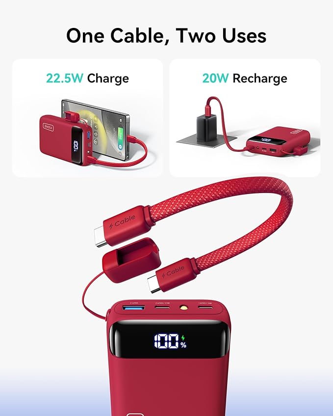 INIU Portable Charger, 22.5W 20000mAh Fast Charging Small Power Bank, Flight Cruise Ship Travel Essentials Mini Phone Charger Compatible with iPhone Samsung for College Students Teen Boys Girls, Red