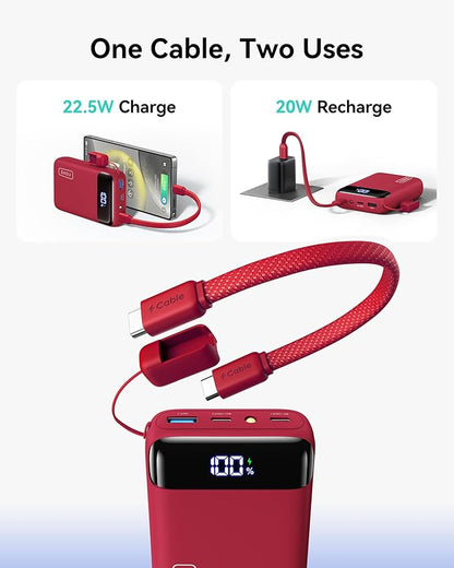 INIU Portable Charger, 22.5W 20000mAh Fast Charging Small Power Bank, Flight Cruise Ship Travel Essentials Mini Phone Charger Compatible with iPhone Samsung for College Students Teen Boys Girls, Red