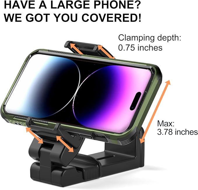 Perilogics Gen 2 Airplane Phone Holder Mount – Silent Hands-Free Travel Phone Stand, Travel Essential for Flying, 360° Adjustable Tray Table Phone Holder Fits iPhone, Android & Gaming Devices