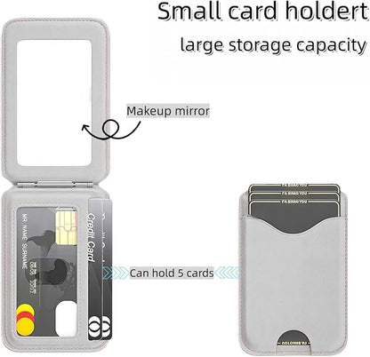 Upgraded for Magsafe Wallet, Strong Magnetic Phone Wallet with Adjustable Stand, Built in Makeup Mirror, 5 Card Holder, RFID Blocking (Black fold)