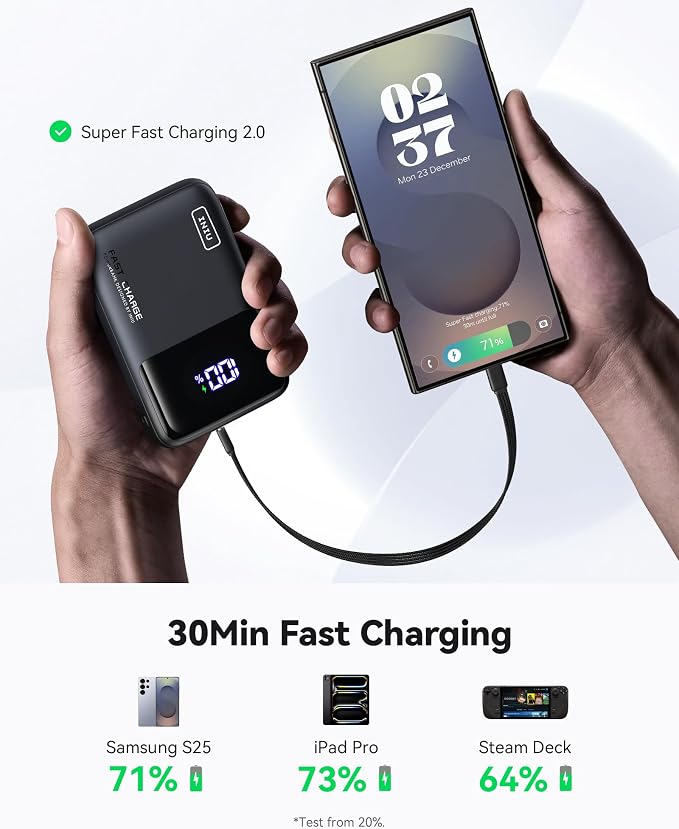 INIU Power Bank, 20000mAh 65W Ultra Compact USB C Laptop Portable Charger, PD QC Fast Charging 3-Output External Battery Pack for Laptop MacBook iPad Tablet Steam Deck iPhone 17 16 15 Pro Samsung S24
