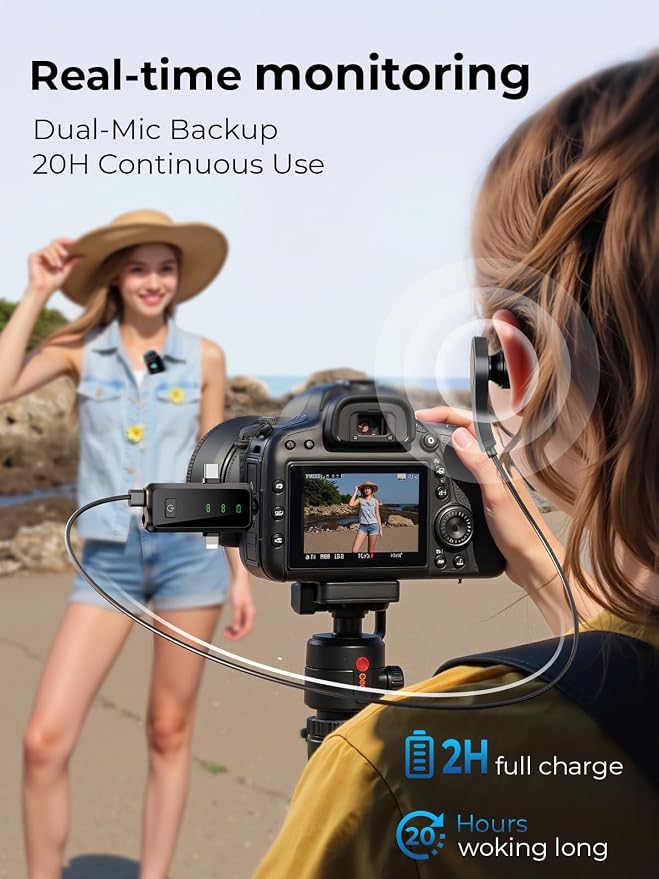 Wireless Lavalier Microphone for iPhone: Mini Microphone Noise Reduction - 328ft Transmission & 20H Battery Life for Video Recording, 3-in-1 Universal Camera & Android, Deep Grey