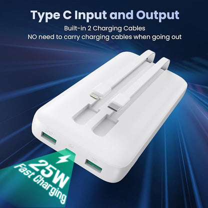 Portable Charger PowerBank 40,800mAh with 2 Built-in Cables,25W PD Fast Charging +QC 4.0 Quick Phone Charging Power Bank, 5 Outputs LCD Display USB C Battery Pack for iPhone 16/15 Android Galaxy etc
