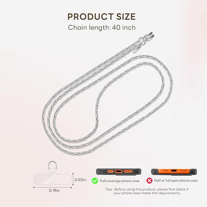 Phone Lanyard for Cellphone Case Crossbody Phone Strap Detachable Phone Charms Strap Anti Theft Necklace Holder for iPhone For Women(silver)