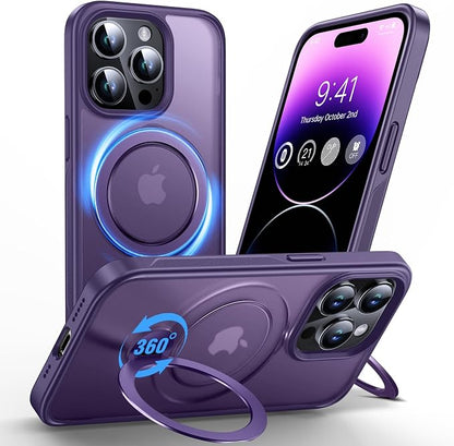 Anqrp 360° All-in-ONE Stand Case for iPhone 14 Pro with Rotatable Magnetic Kickstand Ring Holder, Compatible with MagSafe, MIL-Grade Shockproof iPhone 14 Pro Phone Case Cover 6.1" Purple