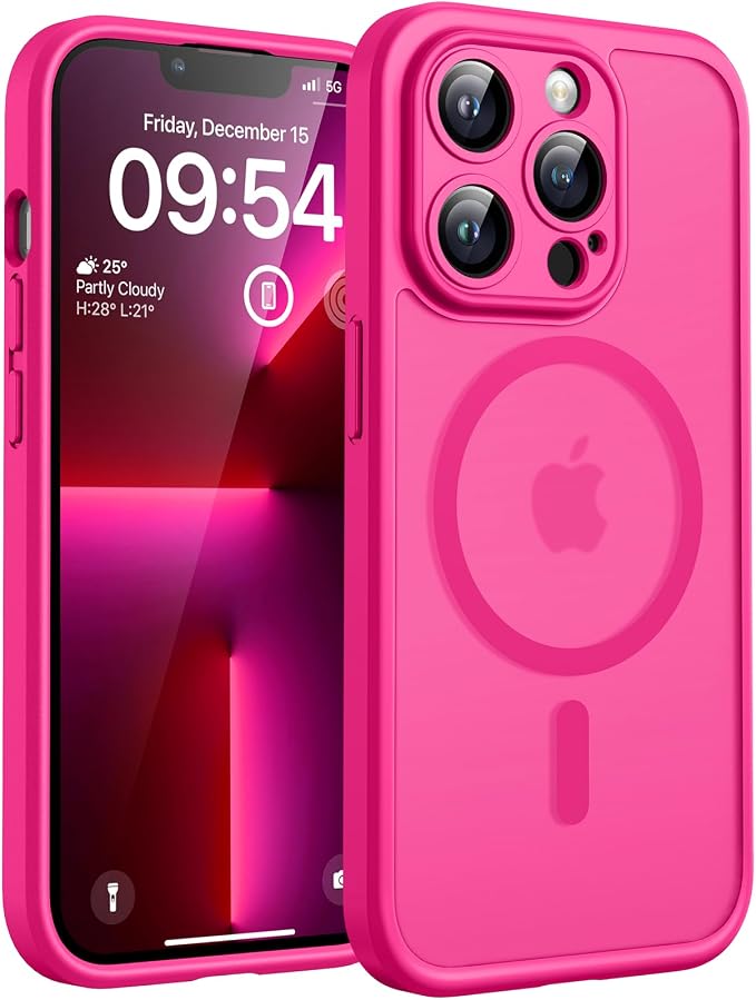 TOCOL for Phone 13 Pro Case, Compatible with Magsafe Charger, Full Camera Protection, Drop Protection, Translucent Matte Phone Case for iPhone 13 Pro 6.1 inch (Hot Pink)