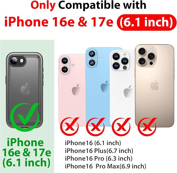 SPORTLINK for iPhone 16e/17e Waterproof Phone Case - Built in Screen & Camera Lens Protector,6.6FT Military Dropproof/Shockproof/Dustproof/IP68 Underwater for iPhone 16e/17e (6.1 inch) SE4 Black