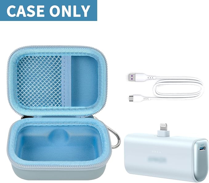 Boobowl Case Compatible with Anker Nano Portable Charger Power Bank, 5,000 Mah, with Built-in Lightning Connector, Charging Battery Pack Storage Holder for amelema/for LanLuk/for Feob (Box Only)-Blue