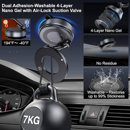 Jikasho Vacuum Magnetic Car Phone Holder for Magsafe, Hands-Free 360° Adjustable Suction Cup Phone Mount for Car/Gym/Mirror/Smooth Surface, Compatible with iPhone & Android (Black)