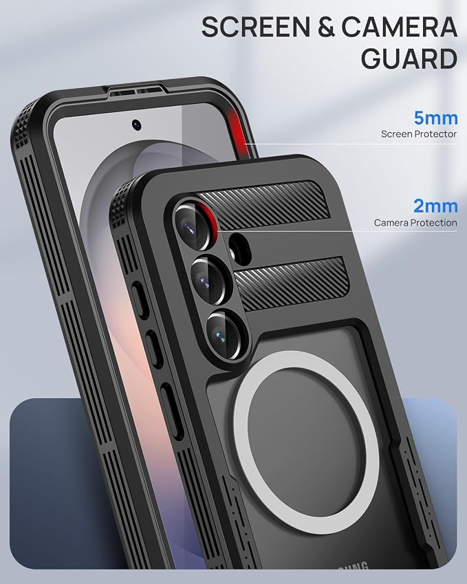 Lanhiem Magnetic for Samsung Galaxy S26+ Plus Case, IP68 Waterproof Dustproof Case, [Compatible with Magsafe] [Built-in Screen Protector] Full Body Heavy Duty Rugged Phone Cover 6.7 inch, Black/Clear