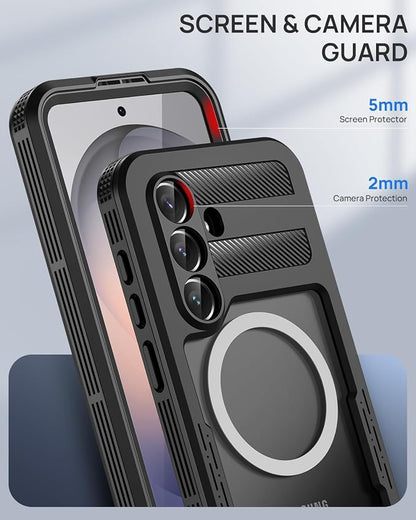 Lanhiem Magnetic for Samsung Galaxy S26+ Plus Case, IP68 Waterproof Dustproof Case, [Compatible with Magsafe] [Built-in Screen Protector] Full Body Heavy Duty Rugged Phone Cover 6.7 inch, Black/Clear