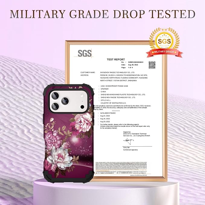Hocase for iPhone 17 Pro Max Case, Heavy Duty Shockproof Protection Soft Silicone Rubber+Hard Plastic Bumpers Hybrid Protective Case for iPhone 17 Pro Max 2025 - Royal Purple Flowers