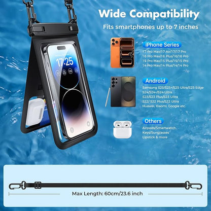 UNBREAKcable IPX8 Waterproof Phone Pouch 2-Pack, Double Space Waterproof Phone Case for iPhone 15 16 17 Pro Max up to 7", Cellphone Dry Bag with Lanyard for Beach Kayak Cruise Travel Essentials