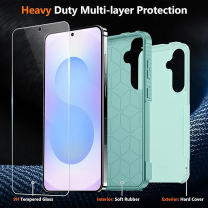SPIDERCASE Designed for Samsung Galaxy S25 FE Case,[10 FT Military Grade Drop Protection],2 Pack [Tempered Glass Screen Protector+Camera Lens Protector] Heavy Duty Shockproof Case,Light Green