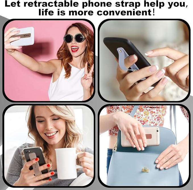 Weewooday 6 Pieces Phone Grip Holder Cell Phone Grip Strap Telescopic Finger Strap Stand Universal Finger Kickstand for Most Smartphones(Blue, Pink, Coffee)