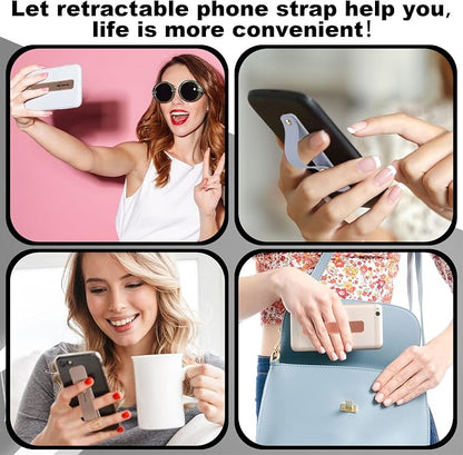 Weewooday 6 Pieces Phone Grip Holder Cell Phone Grip Strap Telescopic Finger Strap Stand Universal Finger Kickstand for Most Smartphones(Blue, Pink, Coffee)