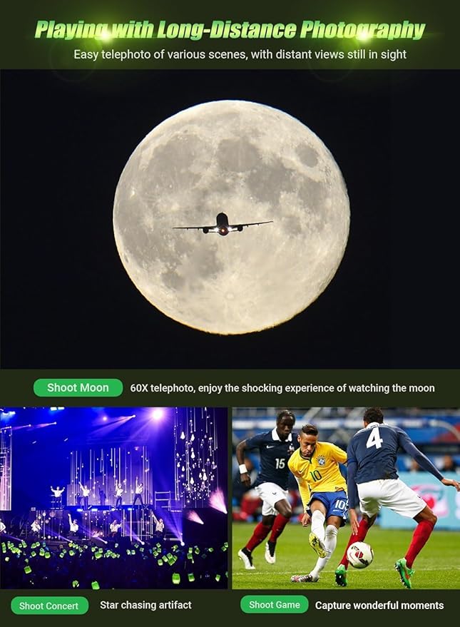 MIAO LAB High Power 60X HD Phone Telephoto Lens with 54" Extendable Tripod & Remote Shutter, Works with iPhone Samsung Pixel Android Any Smartphones