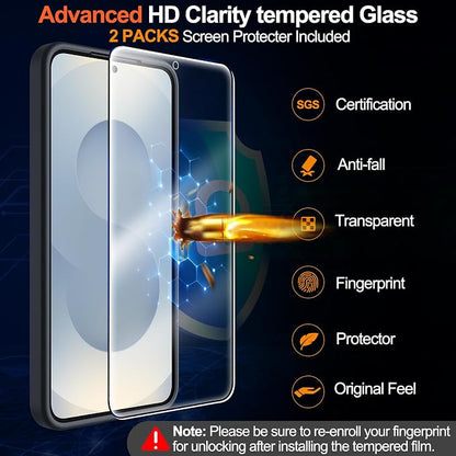 MOZOTER for Samsung Galaxy S25 Case with Magnetic,[Compatible with MagSafe][15Ft Military Dropproof][2*Screen Protector] Translucent Matte Anti-Slip Back Slim Shockproof Case for S25,6.2"-Black