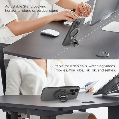 GUAN Magnetic Phone Holder Compatible with MagSafe, 360 Spin Phone Ring Holder, Replacement Silicone/Elastic Strap Ultra Thin Snap Grip Fits for iPhone 17, 16,15, Series All Phones, Black.