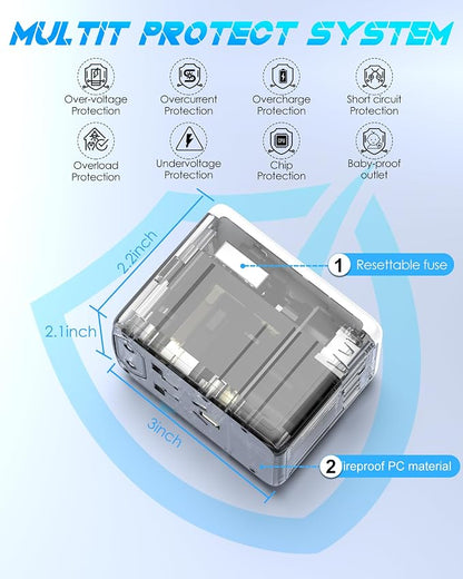 Universal Travel Adapter, 30W 5 USB C/A Ports & 2500W AC Outlet, White | International Power Adapter for Phone Tablet & All USB Devices, Multi Plugs 110V 220V A/C, for Europe UK US 200+ Countries
