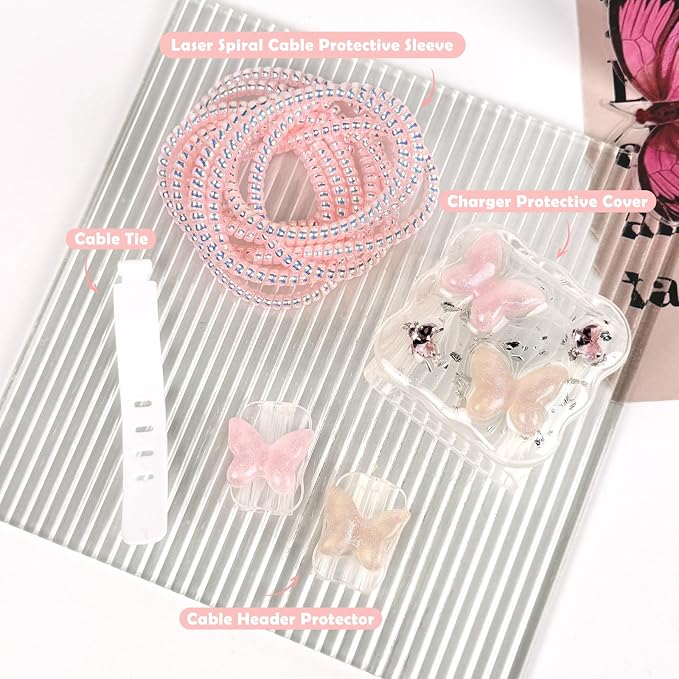 Lovmooful Compatible for iPhone 18W/20W USB-C Charger Cover Clear Lovely 3D Butterfly Waves Design Soft Charger Protector Cute Cable Case Saver Protector for Girls Women-Pink Butterfly
