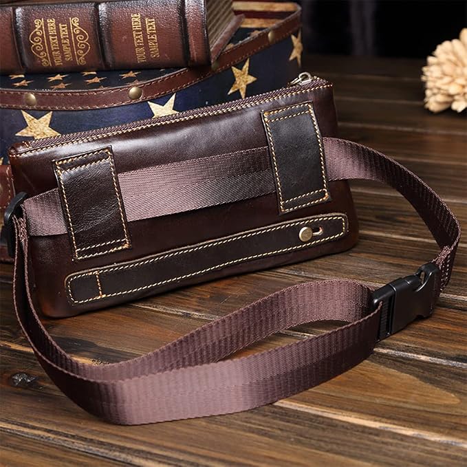KPYWZER Vintage Leather Waist Bag Fanny Pack for Men Women Hip Bum Bag Belt Slim Cell Phone Purse Wallet Retro Crossbody Sling Pouch Brown