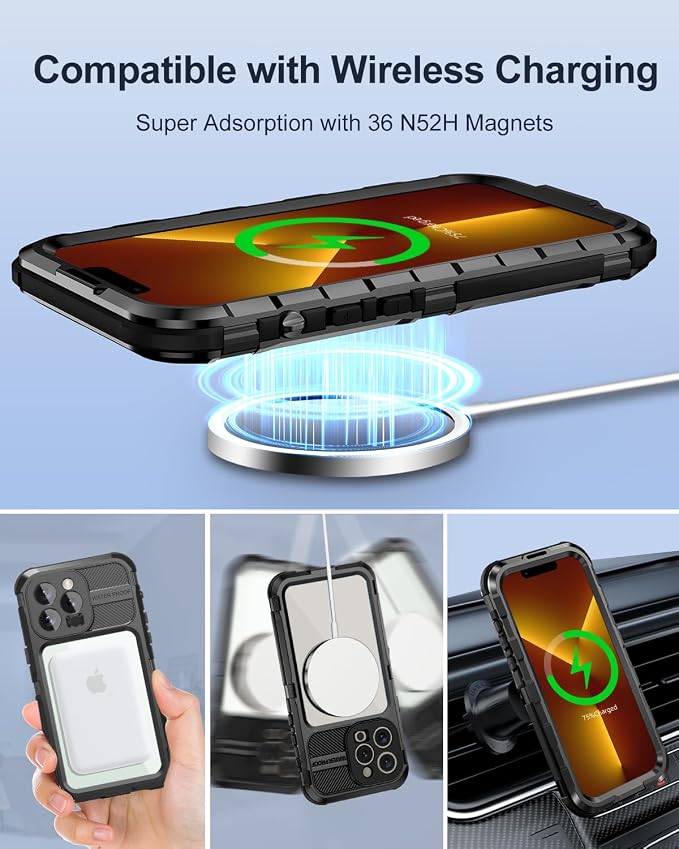 WIFORT for iPhone 13 Pro Max Waterproof Case, Metal Heavy Duty Phone Case Built-in Screen Protector IP68 Water Proof 15FT Military Grade Shockproof, Full Body Drop Protection Cover, 6.7" Black
