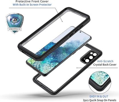 Lanhiem for Samsung Galaxy S20 Case (Not for Plus or Ultra), IP68 Waterproof Dustproof Case with Built-in Screen Protector, Heavy Duty Full Body Protective Cover for Galaxy S20 5G, Black/Clear