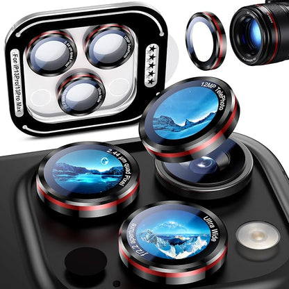 Uyiton for iPhone 13 Pro Max/13 Pro Camera Lens Protector - [2025 Design] Military-Grade Tempered Glass Metal Camera Cover, Outdoor/Travel/Daily Use, Black+Red