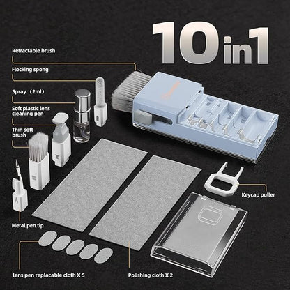 Keyboard Cleaner Laptop Cleaning Kit, Compact Keyboard Cleaning kit for Computer MacBook iPhone AirPods Pro, PC Electronic Cleaner Kit with Brush & Spray for Computer Screen, PC Camera Monitor, Blue