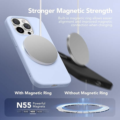 GONEZ Magnetic for iPhone 15 Pro Case, Compatible with MagSafe, [Screen Protector + Camera Lens Protector], Silicone Shockproof Anti-Scratch Protective Phone Case 6.1 inch, Baby Blue