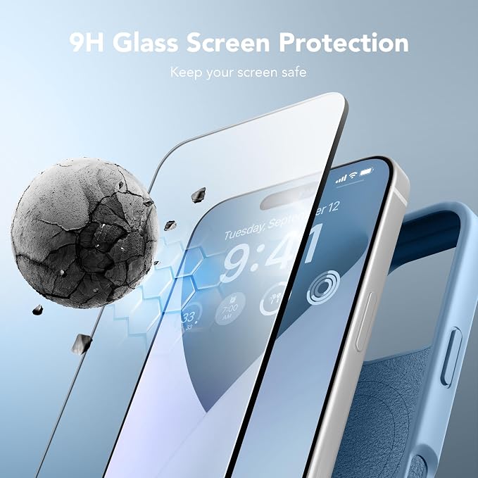 GONEZ Magnetic for iPhone 16 Pro Case, Compatible with MagSafe, [Screen Protector + Camera Lens Protector], Silicone Shockproof Anti-Scratch Protective Phone Case 6.3 inch, Mist Blue