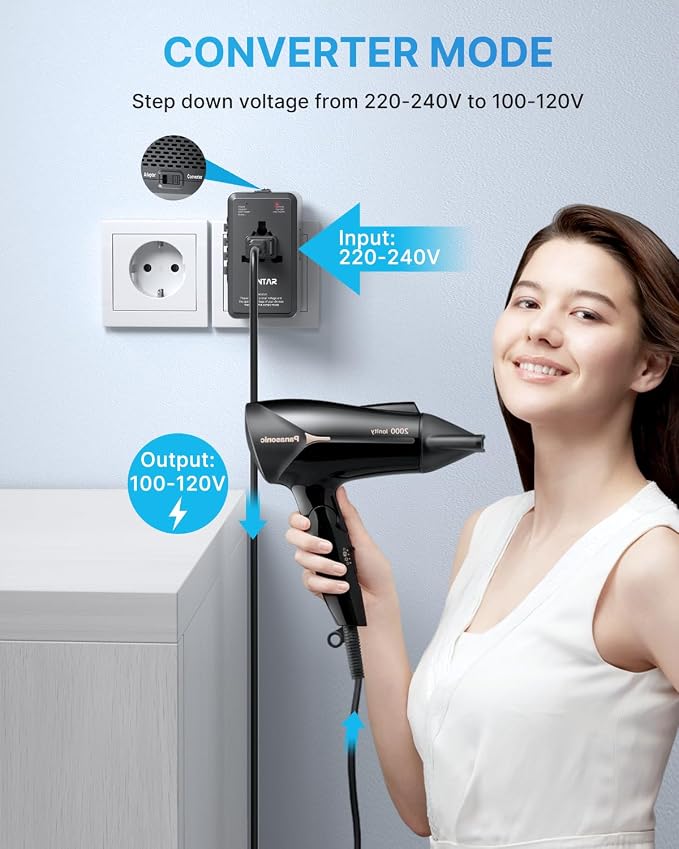 220V to 110V Travel Voltage Converter, VINTAR 2000W International Universal Voltage Converter US to Europe Adapter with 4 USB Ports (2 USB C), Step Down Power Converter Adapter Combo for US EU UK AUS