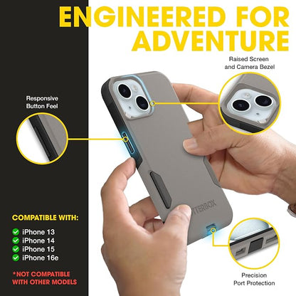 OtterBox iPhone 16e, 15, 14, & 13 Commuter Series Case - Slim & Tough, Pocket-Friendly, with Port Protection - Grey/Black