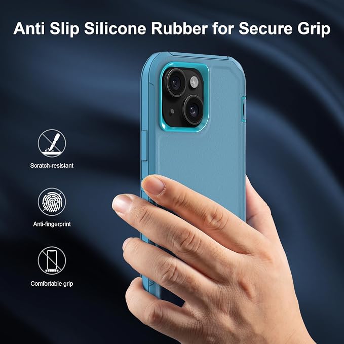 Sansunto for iPhone 16e Case, Protective Cover for 13, 14, 15, 16E 6.1", Heavy Duty Shockproof Drop Proof 3 in 1 Silicone Rubber Cover, Rugged Hybrid Durable Phone Cases for Men (Teal/Turquoise)