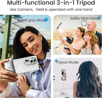 Portable Selfie Stick Tripod with Dual Fill Lights & Bluetooth Remote – 3-in-1 Pocket Size Phone Tripod with 2 Cold Shoe Mounts for iPhone Android – Mini Video Stand for Live Streaming