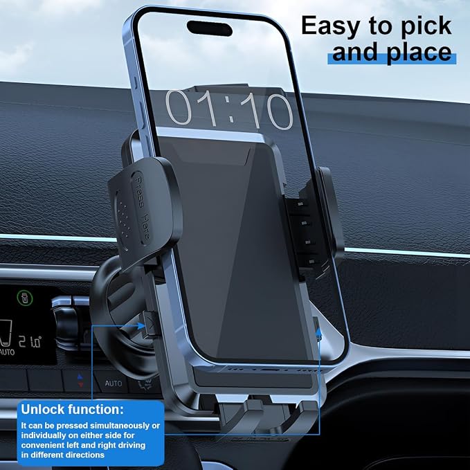 Car Phone Holder Mount, 360° Rotation Adjustable Vehicle Phone Stand with Metal Hook Clip, Auto Cellphone Holder Mount for Air Dashboard Windshield Vent, Universal Fit (Carbon Fiber Black)