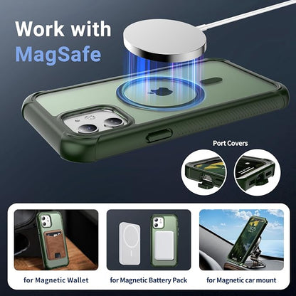 jaroco Magnetic for iPhone 12/12 Pro Case, [Compatible with MagSafe][Military Grade Drop Protection][Heavy Duty Protection][Non-Slip][Shockproof] 2-Layer Durable Bumper Phone Case 6.1''-Army Green