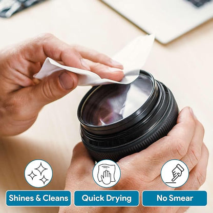 XXL Lens Wipes, 50 Count - 9.8"x6.7" Eye Glasses Cleaner Wipes for Lenses, Watches, Display Screens, and More - Cleans and Shines - Quick Drying, No Smear with Isopropyl Alcohol