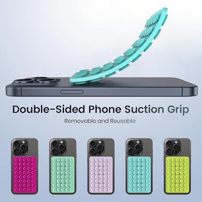 Double Sided Silicone Suction Phone Holder Mount, Silicon Accessory for iPhone and Android, Hands-Free Mirror Shower Phone Holder, TikTok Videos and Selfies (Light Blue+Sand Pink)