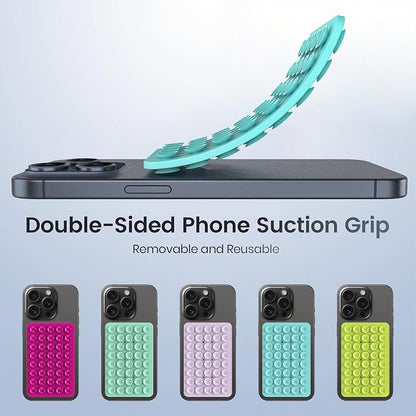 Double Sided Silicone Suction Phone Holder Mount, Silicon Accessory for iPhone and Android, Hands-Free Mirror Shower Phone Holder, TikTok Videos and Selfies (Light Blue+Sand Pink)