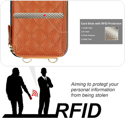 Bocasal Crossbody Wallet Case for iPhone 17 Pro Max, RFID Blocking PU Leather Zipper Handbag Purse Flip Cover, Kickstand Folio Case with Card Slots Holder Wrist Strap Lanyard 5G 6.9 Inch (Brown)