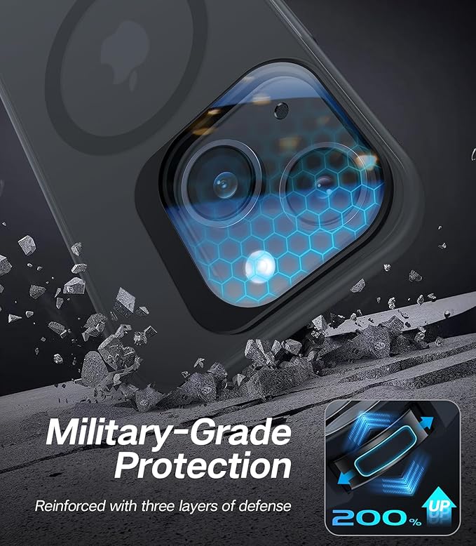 for iPhone 13 Case/iPhone 14 Case with Camera Cover Stand [Built-in 9H Camera Lens Protector][Fit for Magsafe] Military Grade Shockproof Translucent Matte Magnetic Phone Case 6.1", Black