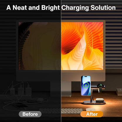 iVANKY 4 in 1 Qi2 Certified Wireless Charger Stand for iPhone 17e, Night Light for MagSafe Charging Station, 25W Charge for iPhone 17/16/15/14/13/12/11 Plus/Pro/Max,Apple iWatch, Airpods Pro 2/3